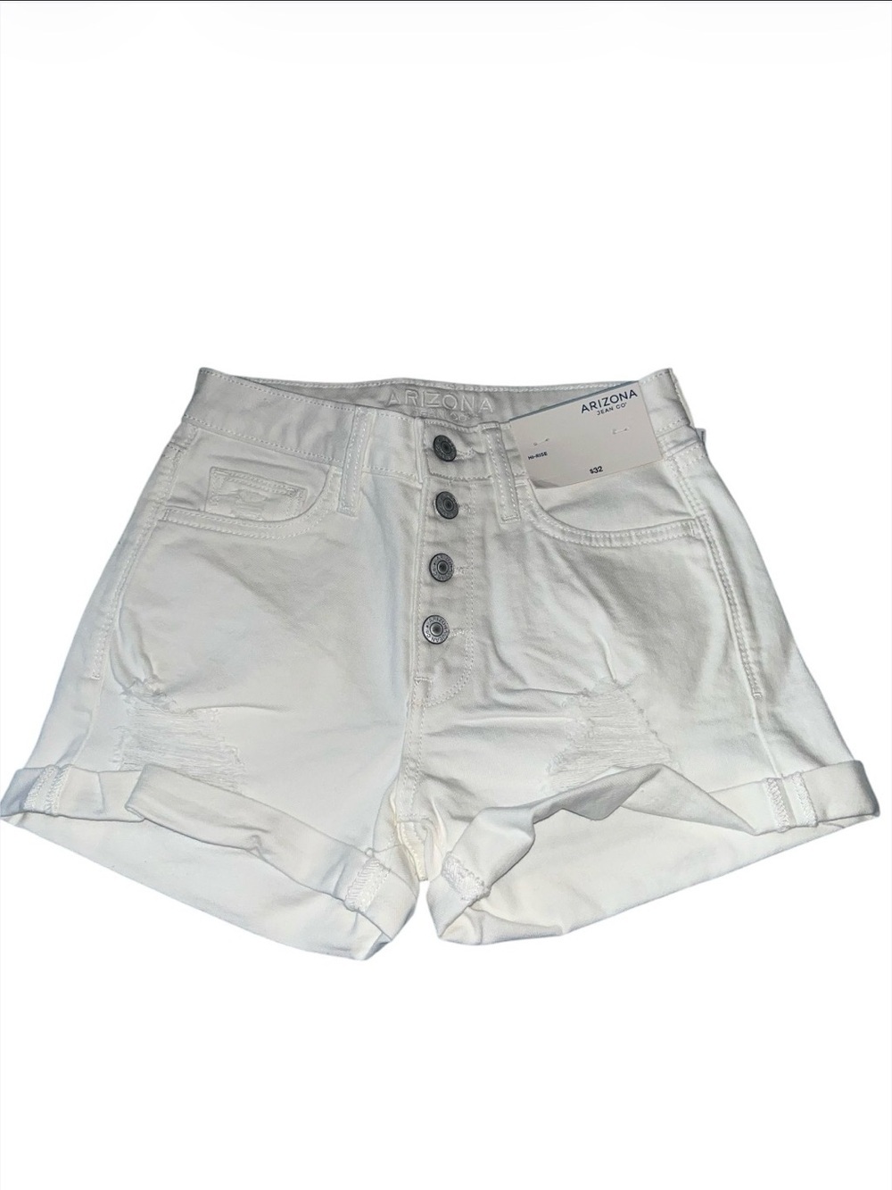 Arizona Jean Company White High-Waist Button-Fly Denim Shorts